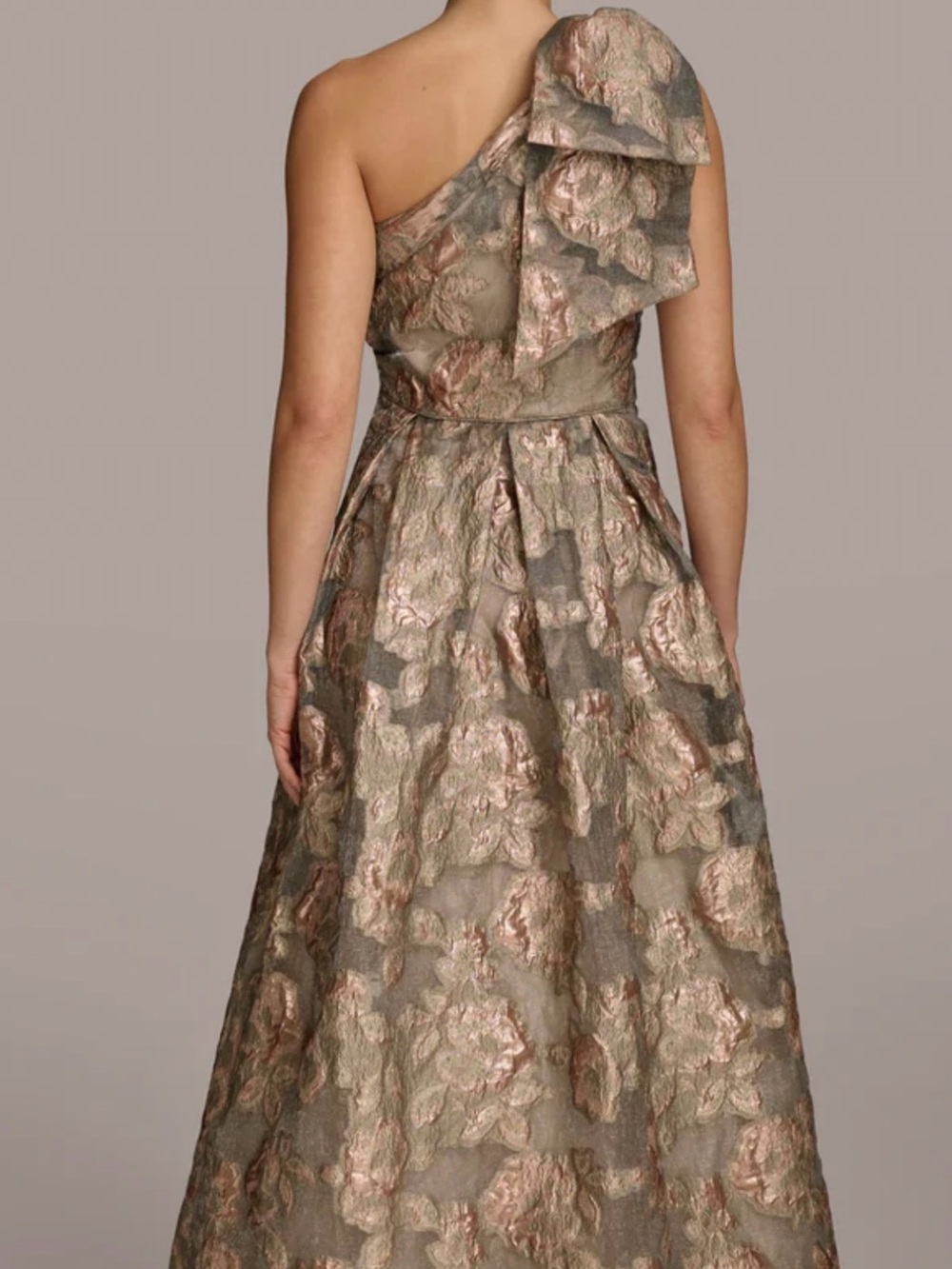 Floral Jacquard One-Shoulder Ball Gown Mother of Bride Groom Dress Gala - Picture 2 of 3